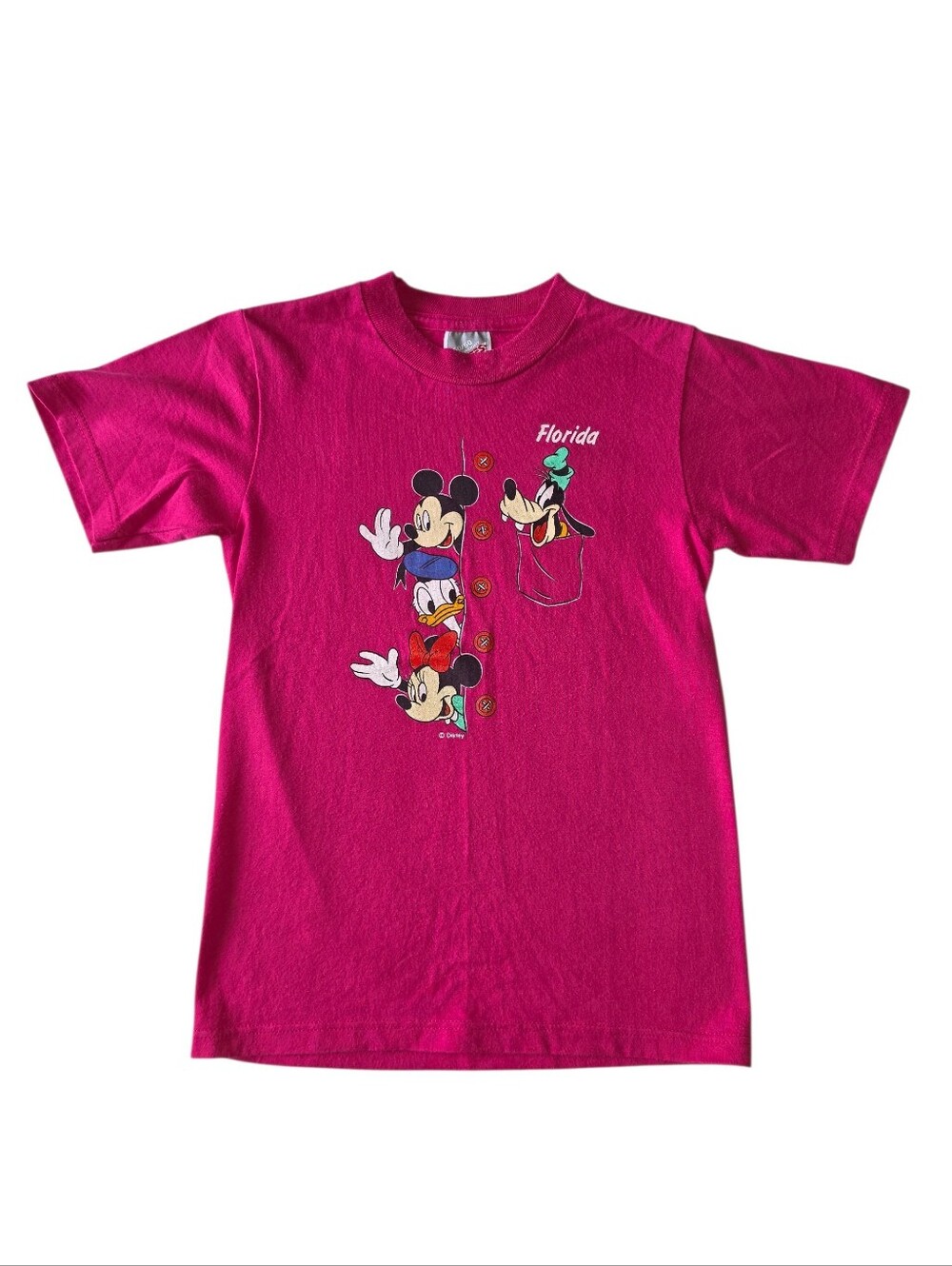 Vintage Disney Mickey Mouse & Friends Florida Souvenir Kids Small 6-8 Pink Shirt